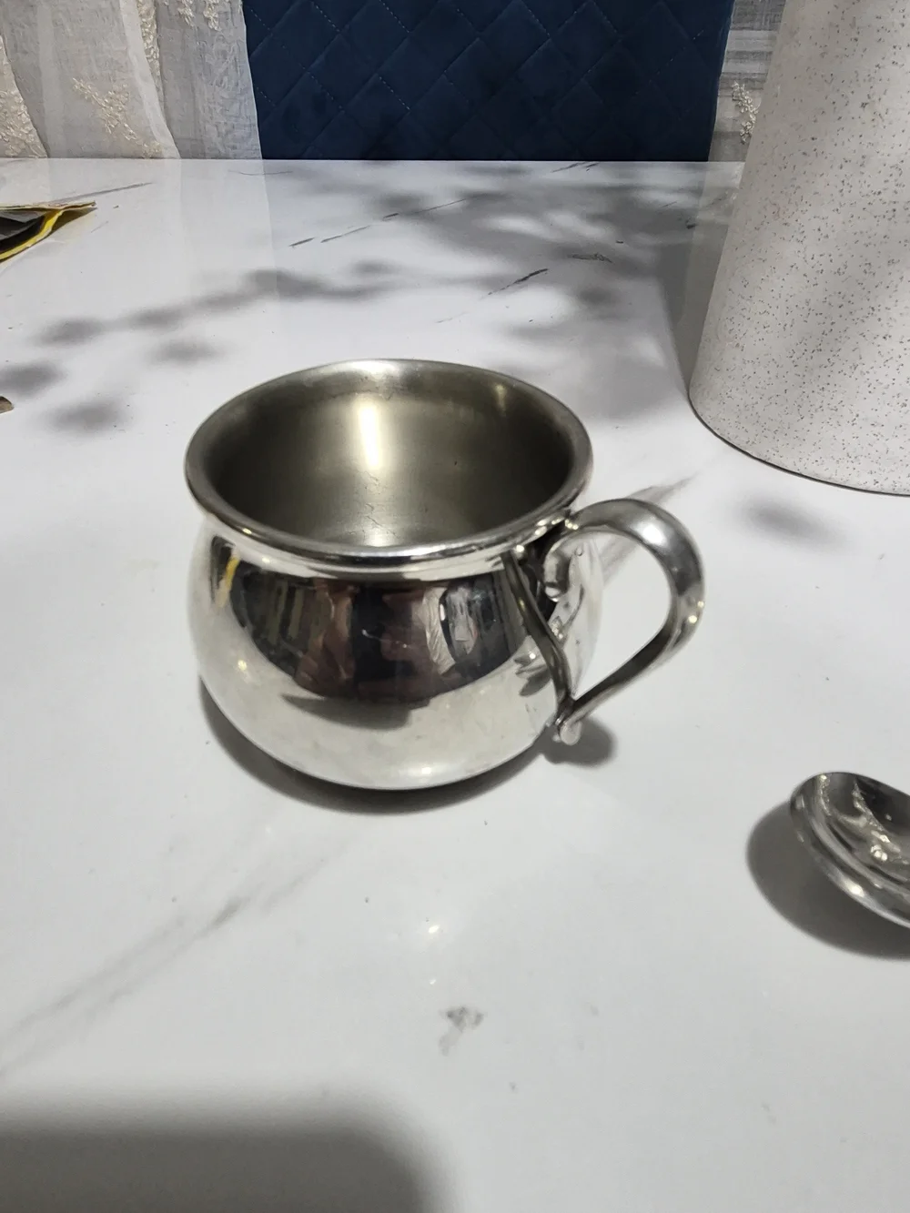 Vintage Web Pewter 1172 Polished Baby Cup and 2 Spoons .